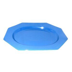 Vintage Lorea Garaa Octagonal Blue Ceramic Platter Serving Tray 18 Inches